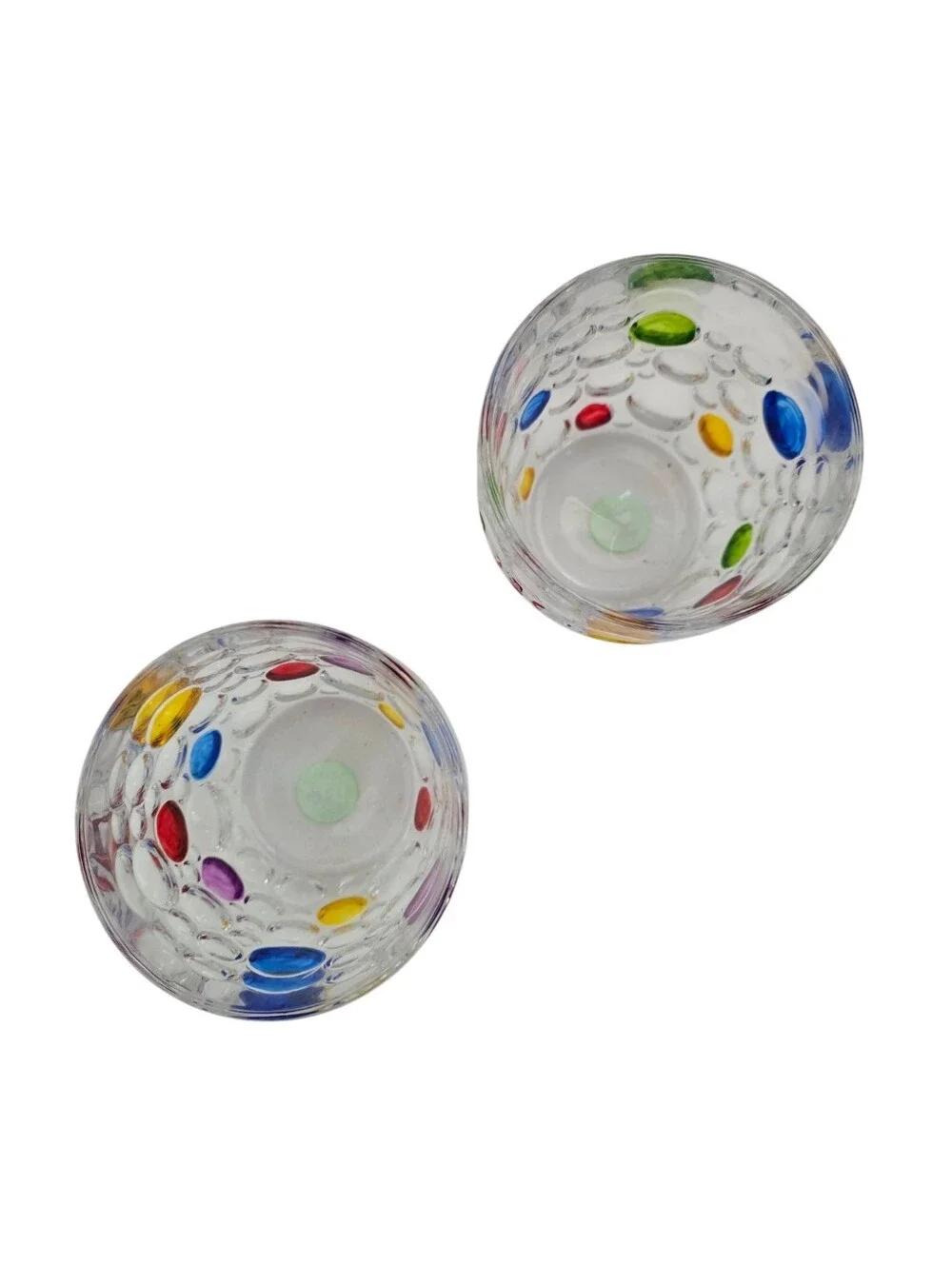 Vintage Murano Style Confetti Art Glass Tumblers Optic Bubble Set of 2